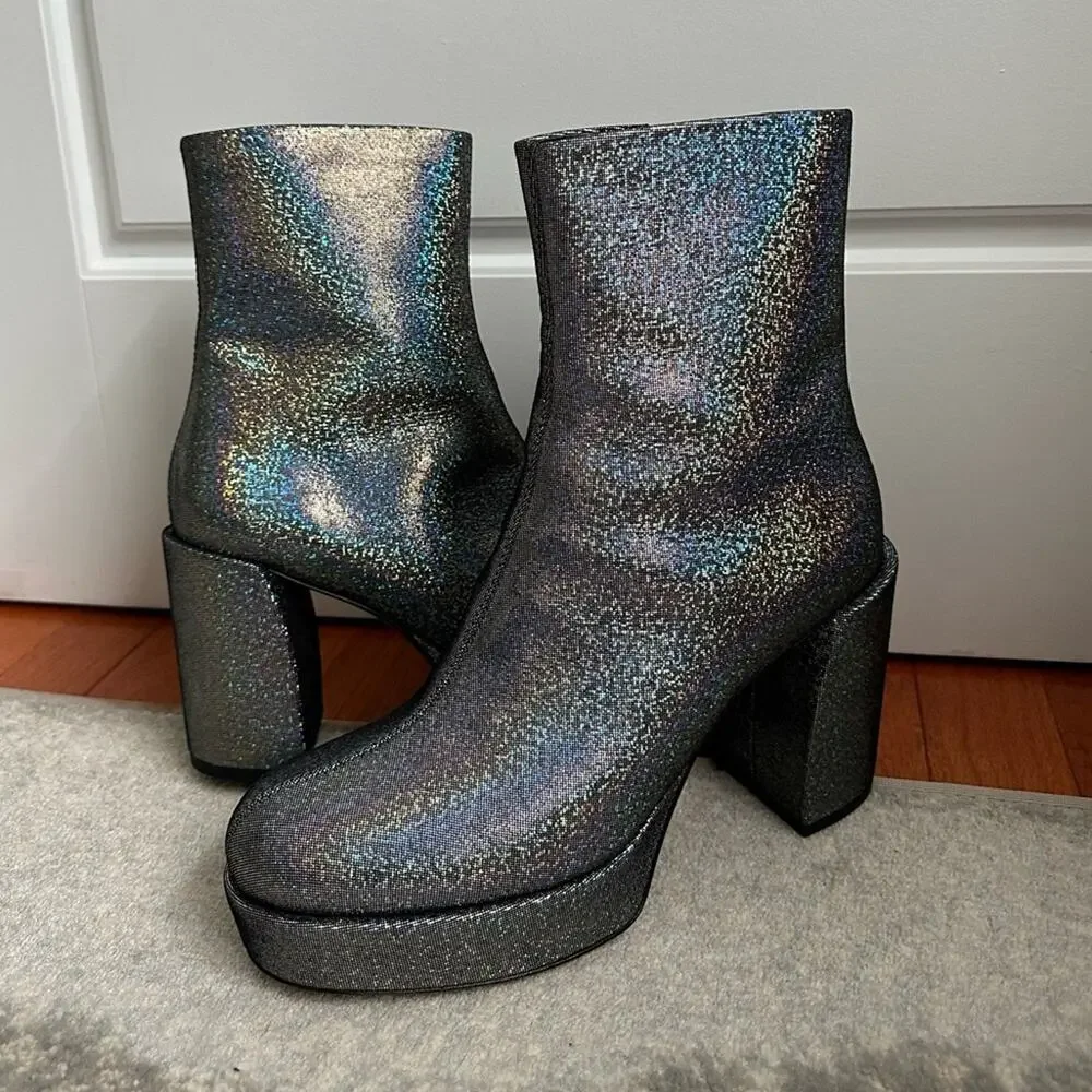 NWT 3.1 Phillip Lim Women's Naomi Shimmery Platform Booties in Gray Size US 9.5
